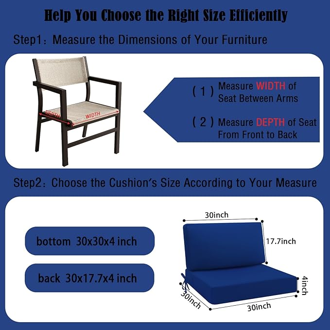 idee-home Outdoor Cushions for Patio Furniture, Outdoor Seat Cushion, Waterproof Hampton Bay Deep Seat Replacement Couch Chair Cushions for Garden Lawn Backyard Deck, Navy 28.5 x 28.5