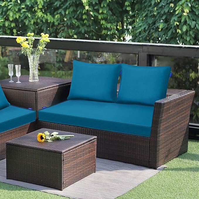 Outdoor Loveseat Cushion Set 44'' x 24'', Outdoor Deep Seat Cushions for Patio Furniture, Water Repellent Outdoor Seat Cushion and Couch Back Cushions for Bench, and Swing (Solid Indigo Blue)