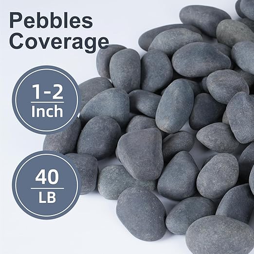 40 lbs River Rocks for Landscaping, 1-2 inch Natural Rocks for Aquarium, Fish Tank, Decorative Garden Stones for Plants, Flower Pots, Vase, Walkways
