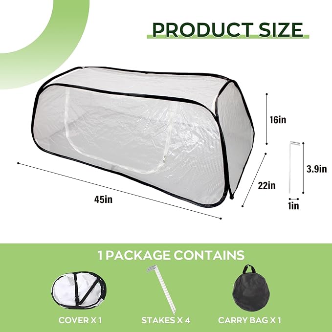 Greenhouse Cover for Raised Garden Bed-45''x22''x16'' Raised Bed Cover Freeze Protection with Zipper Door in Winter,Seedlings Plants Growth Cover Against Pests & Animals in Spring