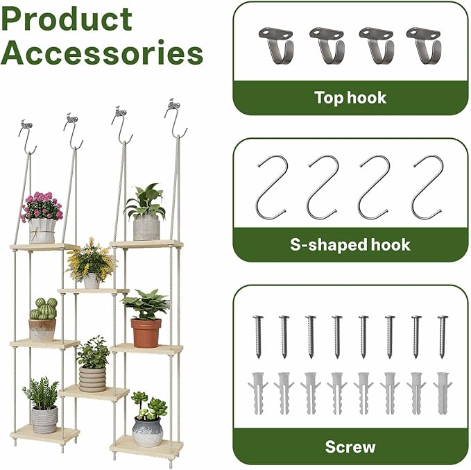 Window Plant Shelves 8-Tier Hanging Plant Shelves for Indoor Window Shelf for Plants Wall Mounted Window Sill Plant Shelf Living Room Garden Boho Decor