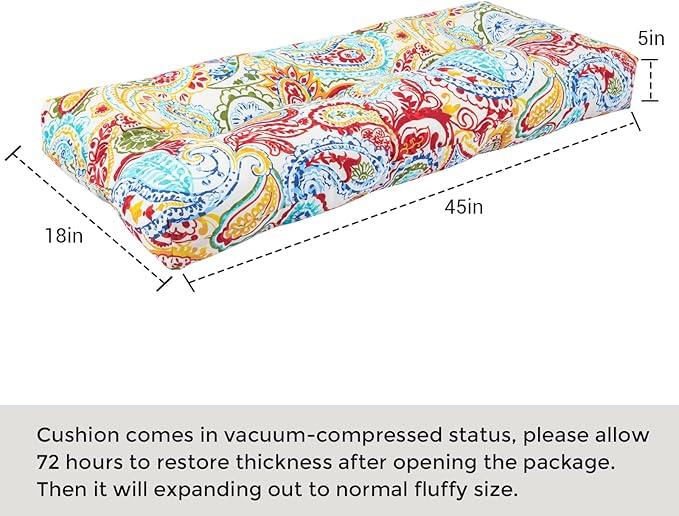 FUNHOME Outdoor Bench Cushion 45 x18 inch with Non-Slip Grips,Water Resistant Porch Swing Cushion,Bench Pillow Pads,Floral Tufted Cushions for Patio Garden Furniture,45" Seat Cushions(Phoenix)