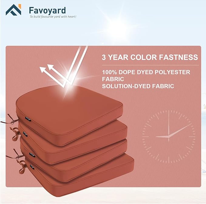 Favoyard Outdoor Chair Cushions 19"x19"x2" Set of 4 Waterproof Seat Cushion for Patio Furniture with 3-Year Fade Resistant Removable Cover Attach Straps Hidden Zipper Round Corner for Yard Garden