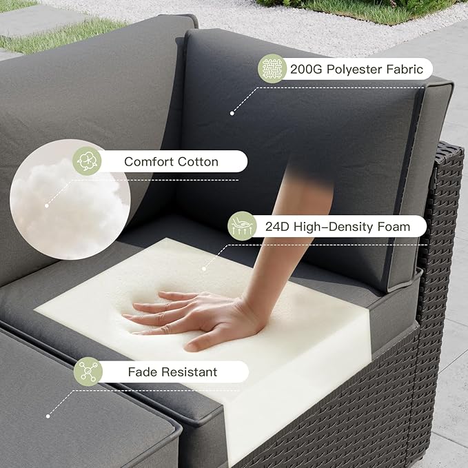 Patio Furniture Replacement Cushions for Outdoor Furniture Set of 4, Thick Patio Sofa Cushions for Outdoor Furniture, 9-Piece Splashproof Fade Resistant Cushions for Outdoor Couch, Grey