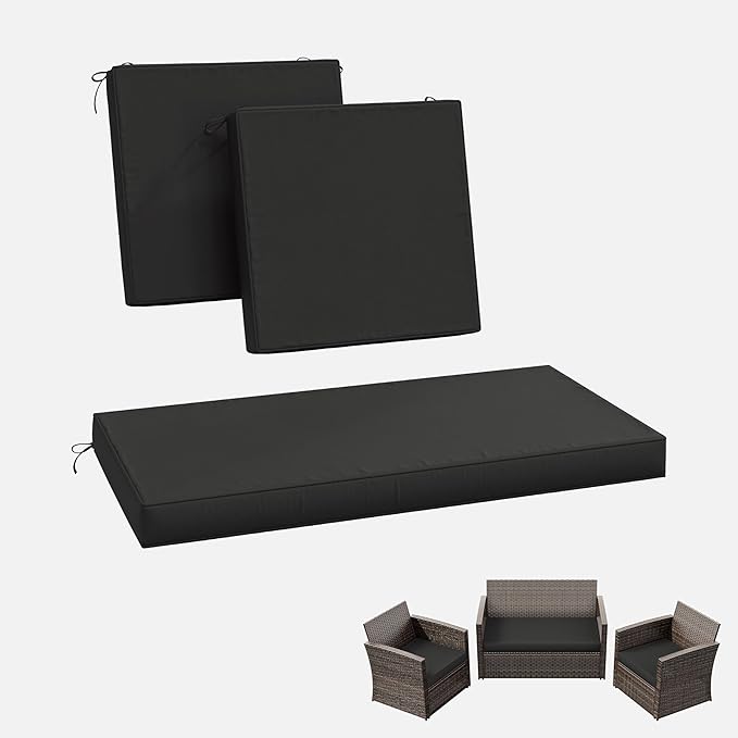 3 Pack Outdoor Replacement Cushions,36L x 18W x 3H,18L x 18W x 3H inch, High-Elastic Replacement Sponge for 4-Seater Water-Resistant Patio/Sofa with Removable Covers (Black)
