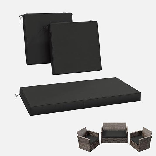 3 Pack Outdoor Replacement Cushions,36L x 18W x 3H,18L x 18W x 3H inch, High-Elastic Replacement Sponge for 4-Seater Water-Resistant Patio/Sofa with Removable Covers (Black)
