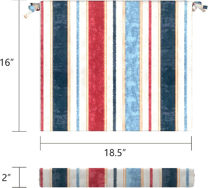 LVTXIII Outdoor Chair Cushions, Fade-Resistant Patio Furniture Cushions Outdoor Chair Pads with Ties for Dining Chairs and Garden Furniture Use, 18.5"x16"x2" 2 Pack, Stripe Red Blue
