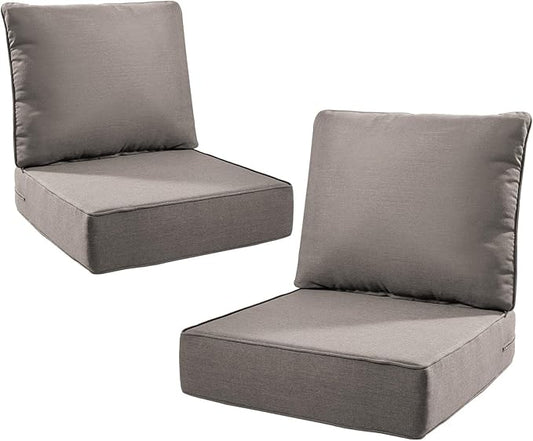 6" Thick Outdoor Cushions 22x24x6, 2-Set Deep Seat Patio Cushions with Removable Cover, Waterproof & Fade Resistant Replacement for Wicker Chair, Loveseat, Sofa - Grey