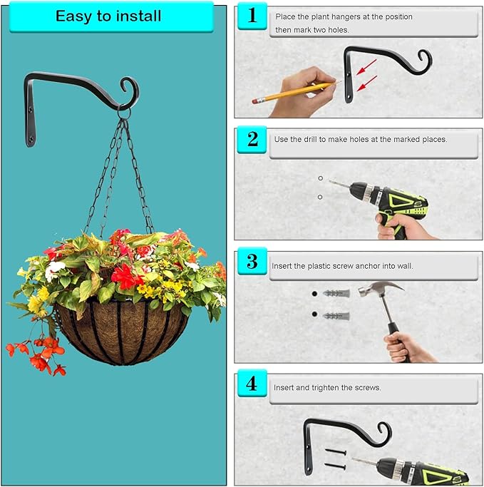 LOOGI Hanging Plant Bracket, Wall Hook Plant Hanger 6 Inch Decorative Hooks for Indoor Planter Lantern, Outdoor Bird Feeder Wind Chime, 2 Pack Black