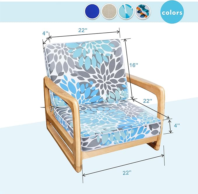 JMGBird Outdoor Chair Cushions Set, Water Resistant Seat Cushions 22 x 22 Inch with Ties, Outdoor Cushions for Patio Furniture