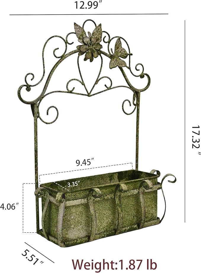 Vintage Rustic Wall Planter Distressed Decor Iron Hanging Plant Basket Shabby Metal Wall Mounted Flower Holder Pot Stand for Indoor Outdoor Home Balcony Patio Garden Decorative (Shabby Green)