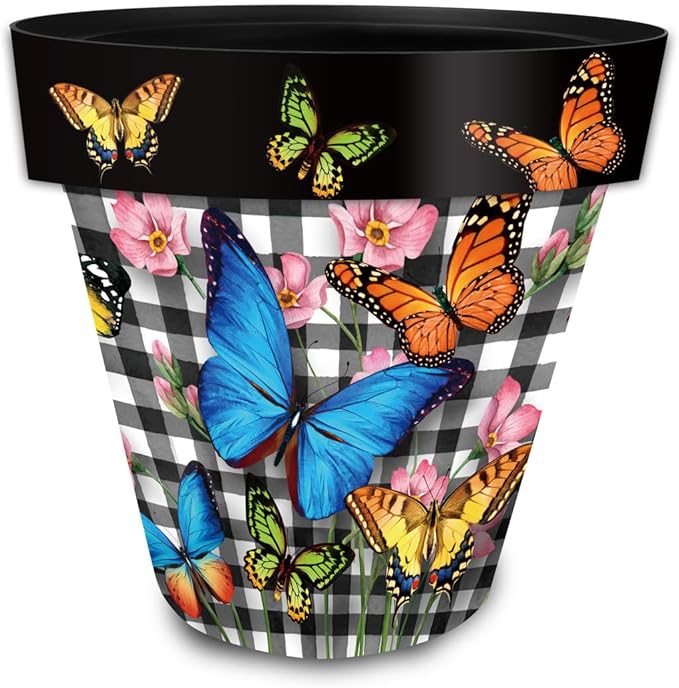 Briarwood Lane Spring Planter 11.75" x 11" x 11" Checkered Butterflies Medium for Spring Planter