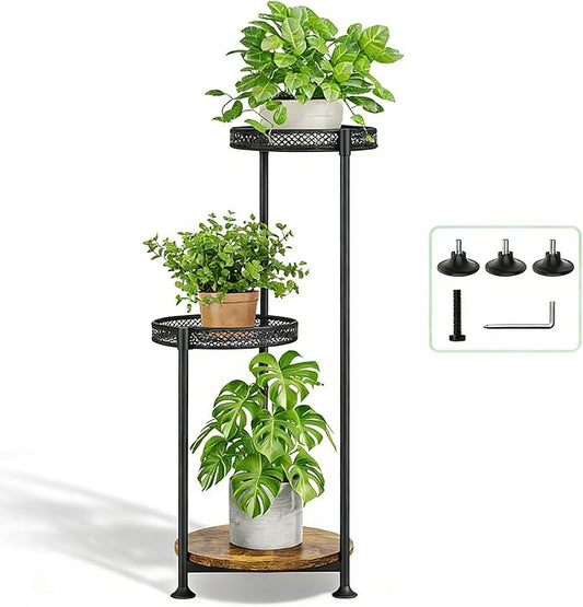 Plant Stand Indoor Outdoor,3 Tier Metal Wood Plant Stand for Multiple Plants,Black Tall Narrow Plants Display Organizer for Corner Living Room Porch Patio Garden Office