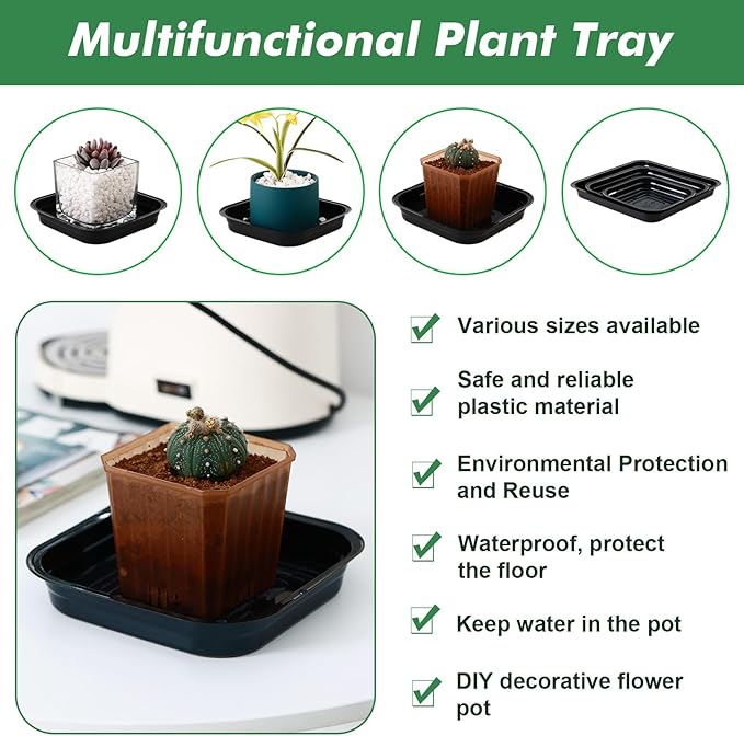 15 Pack 4, 6, 8 Inch Plant Saucer Plant Trays for Pots Square Plant Pot Saucers for Outdoors and Indoors Plant Water Catcher Tray Plastic Plant Trip Trays Saucers for Potted Plants Planter Dishes