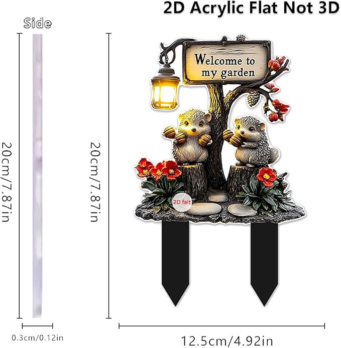 Cute Hedgehogs Garden Stake Decor, Stained Acrylic 2D Flat Animal Sign, Small Animal Ornament Indoor Outdoor Yard Lawn Pot Plant Decorative Accessories