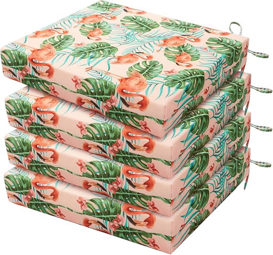 HARBOREST Outdoor Chair Cushions Set of 4, Water Resistant Patio Chair Cushions with Ties, Square Corner Outdoor Seat Cushions for Patio Furniture, 18.5"x16"x3", Flamingo