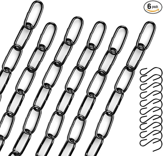 Black Hanging Plant Chains Kit, 36-Inch Adjustable Plant Hangers with Hooks and Clips for Hanging Baskets, Bird Feeders, Wind Chimes, Planters and Porch Signs -6PACK
