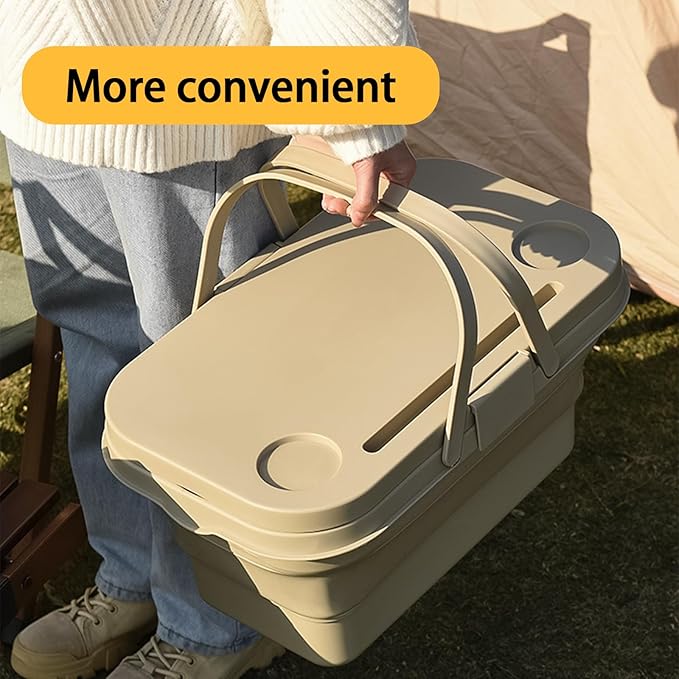 Collapsible Picnic Basket, Collapsible Picnic Basket with Handles (with Table Lid), Collapsible Garden Basket, Collapsible Harvest Basket for Camping, Beach, Hiking, and Outdoor Dining (Green)