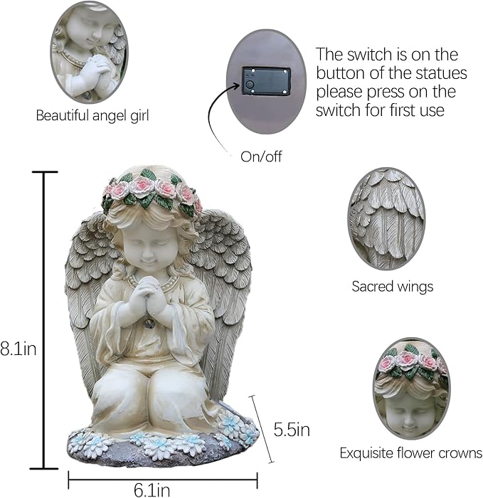 Sharita Praying Angels Figurine,Solar Garden Angel Statues, Waterproof Kneeling Angel Sculpture, Outdoor Decor Ornament for Patio Lawn Yard Balcony, Garden Gift