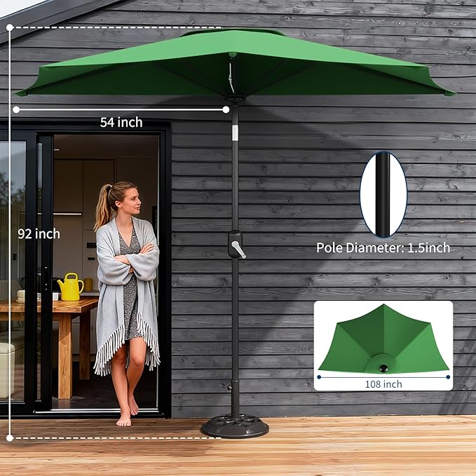 Garvee Patio Umbrella 9FT - Half Umbrella Outdoor with Smooth Crank Lift, Outdoor Shade Canopy for Patio, Backyard, Garden, Deck, Balcony -Dark Green