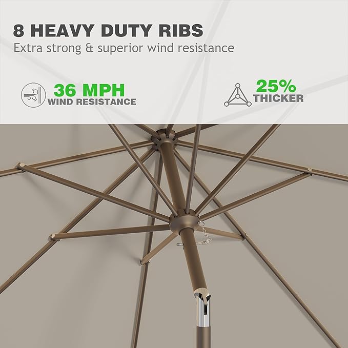 AreShark 9 FT Patio Umbrella for Outdoor, Outdoor Umbrella with Push Button Tilt and Crank, Outdoor Patio Umbrellas with 8 Sturdy Ribs for Market, Garden, Deck, Backyard, Pool (Light Gray)