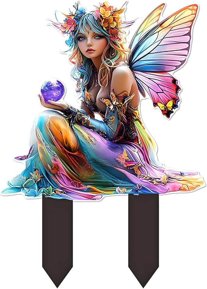 Garden Decor, Acrylic 2D Stake, Pot Plants Garden Yard Lawn Outdoor Fairy Statue Ornaments, Fairy Garden Accessories Decoration (Style A)