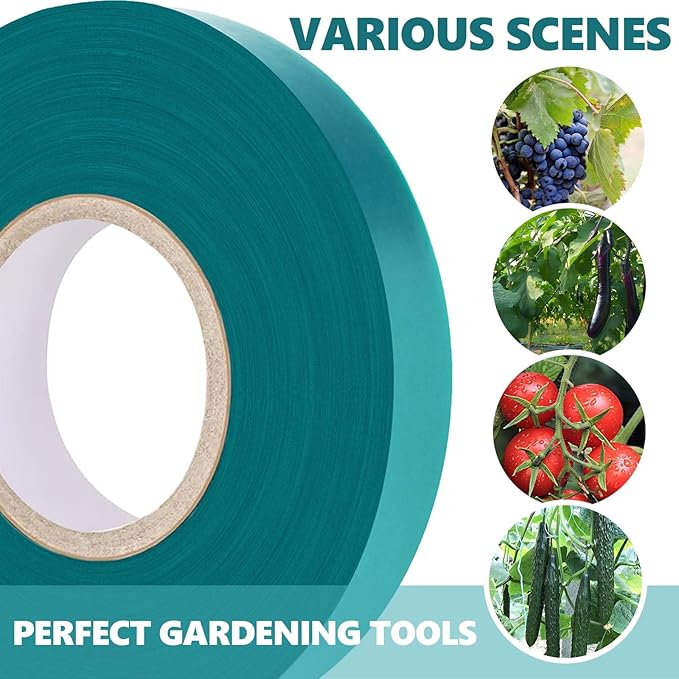 Easytle Stretch Tie Tape Roll, 1/2" 150ft Garden Tie Tape, Thick Sturdy Plant Ribbon Garden Green Vinyl Stake Gardening Tools for Indoor Outdoor Patio Plant Use (2 Pack)