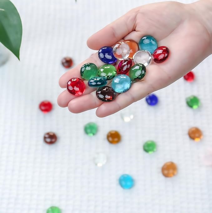 CYS EXCEL 5 LBS Assorted Mix Colors Glass Beads for Vases Flat Marble Gemstone Beads Vase Fillers Aquarium Decor Rocks Floral Centerpieces Stones Mosaic Pebbles