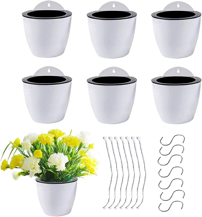 7Pack Self-Watering Plant Flower Pot Wall Hanging Plastic Planters Size 3 inch with 7 Hooks Replacement for Plants Flowers Indoor Outdoors