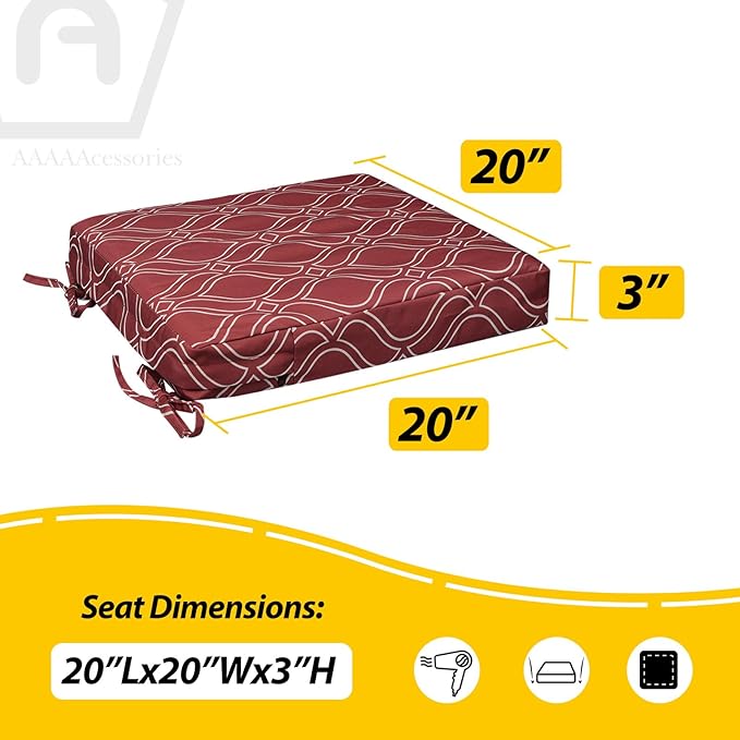 AAAAAcessories Outdoor Seat Cushions for Chairs, Waterproof, Fade-Resistant, 20" x 20" x 3", Patio Furniture Replacement Cushions, Set of 2, Clay Red Vine Trellis