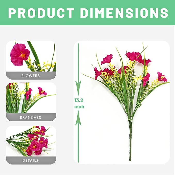 16PCS Artificial Fake Outdoor Flowers Plants, Faux Silk Realistic Morning Glory Floral Arrangement Planter UV Resistant for Porch Patio Window Box Balcony Garden Decor (Wheat Ears 4 Colors)