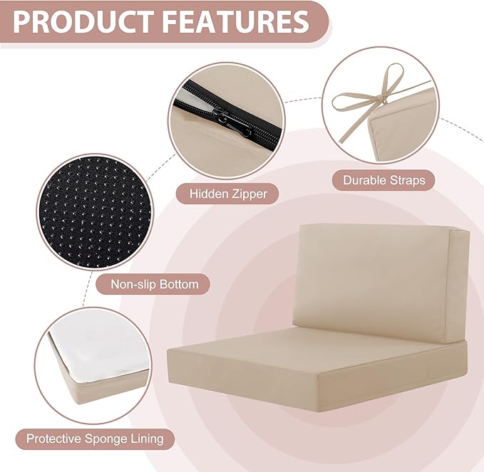 9-Piece Patio Furniture Cushions Set, Replacement Outdoor Cushions for 4-Seat Patio Sectional, Waterproof & Fade Resistant Deep Seat Cushion for Outdoor Sofa, Beige