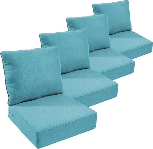 Outdoor Furniture Cushions, 6 inch Thick Seat Cushions for Outdoor Furniture, Waterproof 22x24 Patio Couch Cushions, Replacement Chair/Sofa Cushion, Include 4 Back & 4 Seat Cushion, Thick/Cyan Blue