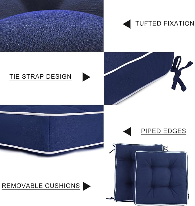 Favoyard Rocking Chair Cushion Set, Indoor & Outdoor Rocker Cushions, Water Resistant Seat Cushion Set for Patio Furniture 3-Year Color Fastness Chair Pads with Ties, Blue