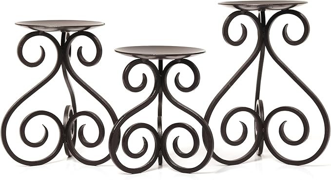 Hosley Illuminate in Style with Our Set of 3 Iron Candle LED Pillar Holders - Large 7 Inches, Medium 6 Inches, Small 5 Inches High for Versatile and Elegant Home Decor