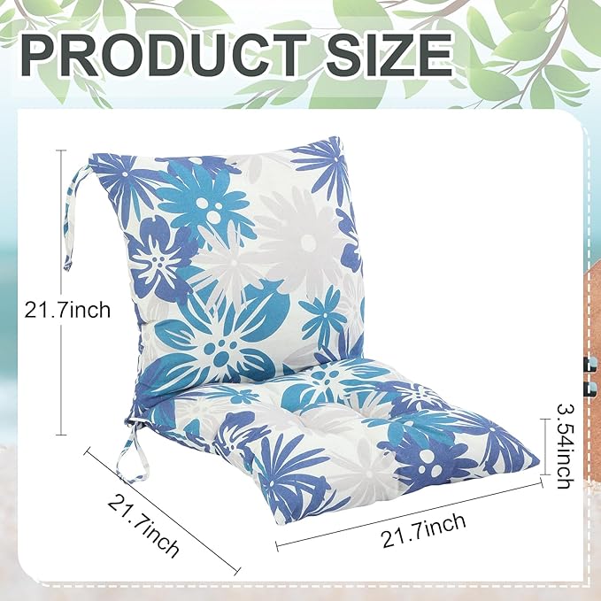 Barydat 4 Pcs Outdoor Patio Chair Cushions with Back, 21.7 x 43.3 Inch Decorative Dining Back Cushions with Tie Buffalo Plaid Indoor Outdoor for Patio Furniture (Vivid Color,Blooming Flowers)
