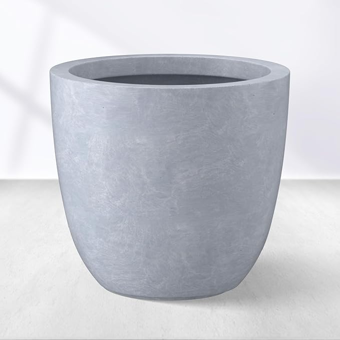 Kante 18 Inch Dia Round Concrete Planter, Indoor Outdoor Large Plant Pot with Drainage Hole and Rubber Plug for Home Patio Garden, Gray