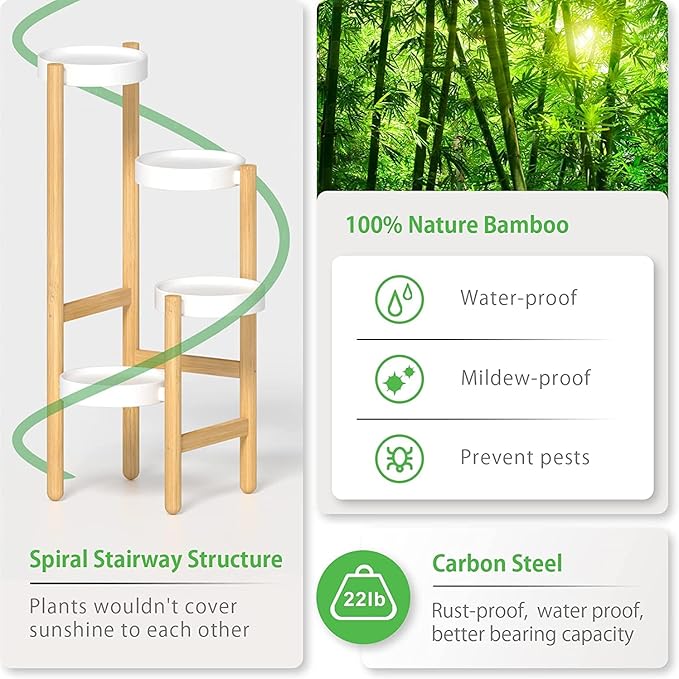 Wisuce Bamboo Plant Stands Indoor, 4 Tier Tall Corner Plant Stand Holder & Plant Display Rack for Outdoor Garden Indoor Home(4 Tier -1)