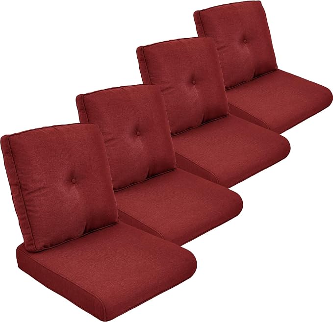 Outdoor Cushion Set of 4, Waterproof Outdoor Seat Cushions 25x22, Patio Chair Cushions for Outdoor Furniture, Couch Cushion Replacement, Include 4 Back & 4 Seat Cushions, Red