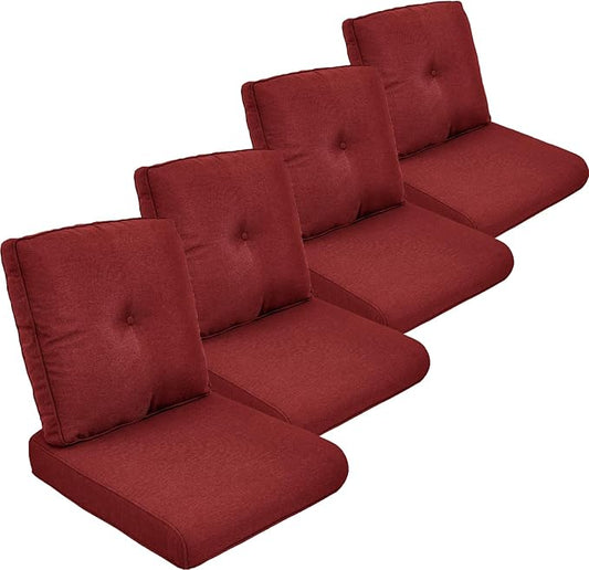Outdoor Cushion Set of 4, Waterproof Outdoor Seat Cushions 25x22, Patio Chair Cushions for Outdoor Furniture, Couch Cushion Replacement, Include 4 Back & 4 Seat Cushions, Red