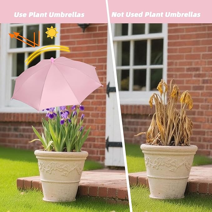 Plant Umbrellas for Outdoor Plants, Garden Umbrella Shade for Potted Plants, Sun Shade Cover for Garden Bed, Upgraded Small Plant Umbrella 21'' Diameter Adjustable Height 1 Pack Pink