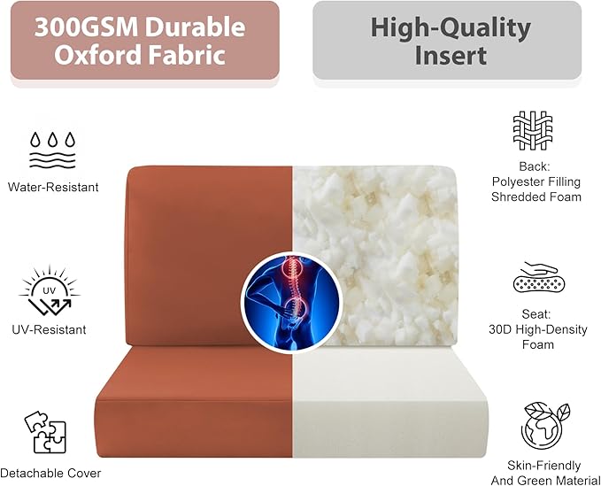 9-Piece Patio Furniture Cushions Set, Replacement Outdoor Cushions for 4-Seat Patio Sectional, Waterproof & Fade Resistant Deep Seat Cushion for Outdoor Sofa, Spice