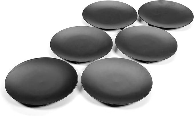 Hosley Set of 6 Black Iron Pillar Candle Holder Plates – 4.75" Inch Diameter- Decorative Round Trays for Pillar Candles – Ideal for Weddings, Special Occasions, Home Décor, and Pedestal Displays