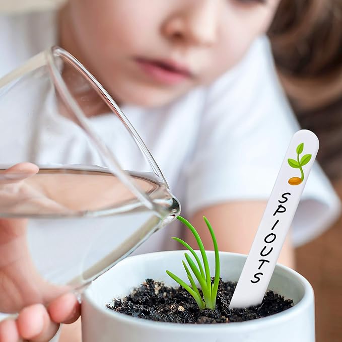 Whaline 200Pcs Thick Plastic Plant Labels with Hole White Garden Stakes Waterproof Garden Tag Signs for Greenhouse Seedlings Flowers Spotted Plants with 2 Marker Pen and A Roll of Twine (10 CM)