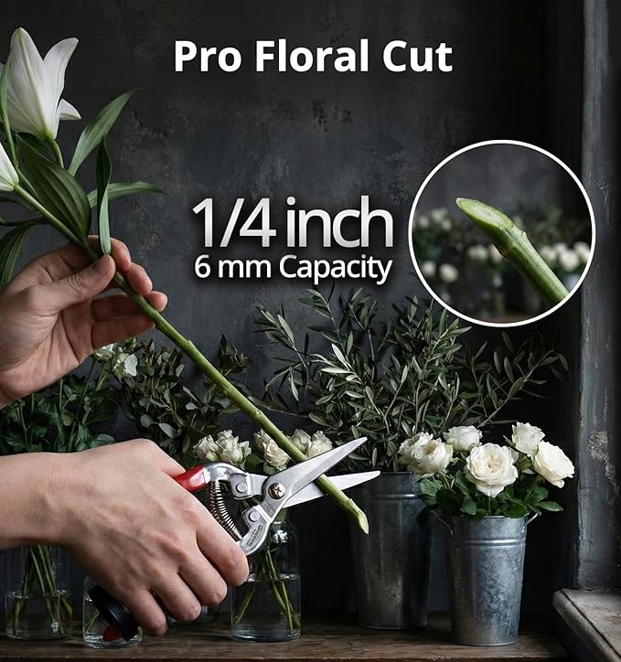 Gardeness Pruning Shear Straight Pruning Snip 2PCS Stainless Steel Florist Scissors, Multi-Tasking Precision Hand Pruner Herb Snips Flower Clippers Bonsai Trimmers Ergonomic Handle Garden shear