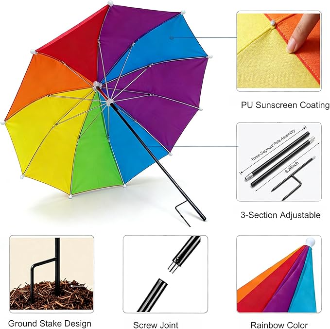 3Pack Plant Umbrellas for Outdoor Plants - 26" Large Sun Shade Cover, 43.3" Tall with Adjustable Angle, Compatible with Potted Plants, Garden Beds & Raised Garden Beds, Defends Against Blazing Sun & Intense Heat (Plant-3)