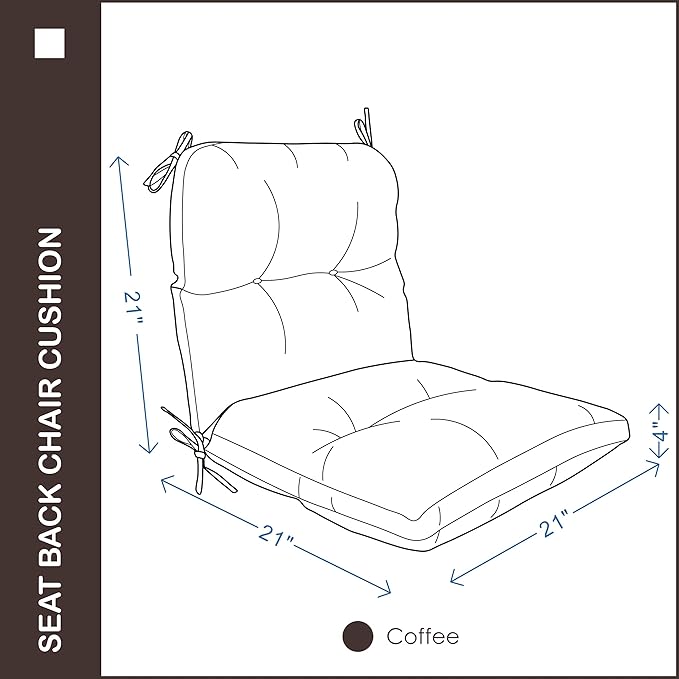 Outdoor Indoor Seat/Back Chair Tufted Cushion,All-Weather Patio Chair Cushion with Ties,for Patio Furniture,Coffee