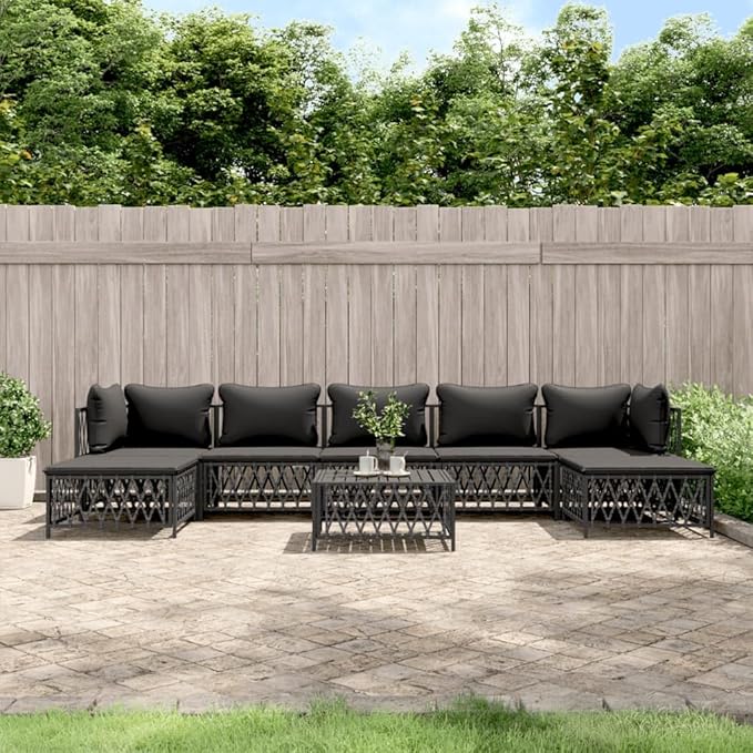 SKM 8 Piece Garden Lounge Set with Cushions Anthracite Steel (Weight-115KG)
