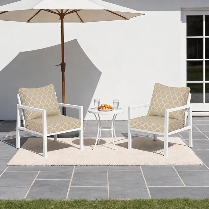 24x24 Inch Outdoor Deep Seat Cushions Set of 2,Thick High-Density Foam, Removable Cover with YKK Hidden Zipper,Water-Resistant UV-Resistant Polyester for Patio Furniture,Toffee Trellis