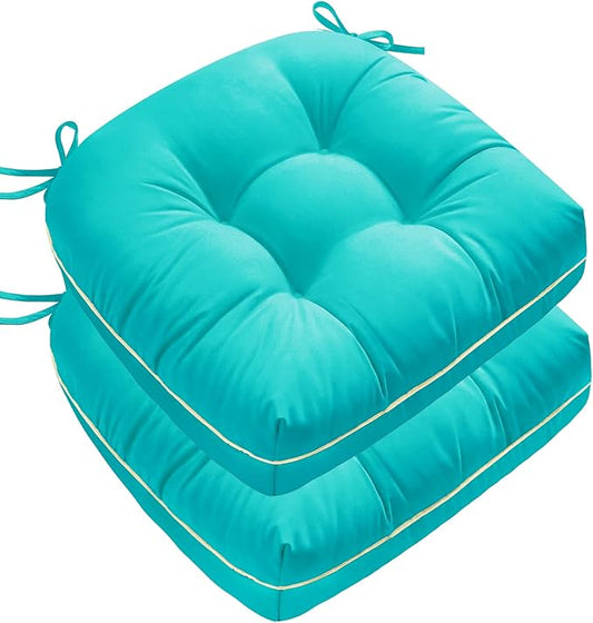 Outdoor Chair Cushions Set of 2, Outdoor Cushions for Patio Furniture and Wicker Chair, Memory Foam Patio Seat Cushion Pads with Ties, 19 x 19 Inch (Teal)